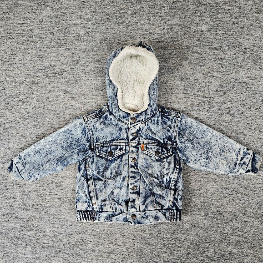 Vintage Levi’s Sherpa Lined Blue Jean Denim Jacket Size Kid Size 4 1980s Toddler